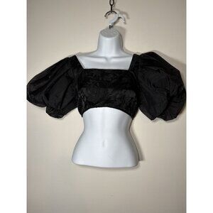 FUTURE COLLECTIVE Crop Square Neck Organza Sleeve Black Top Size Small